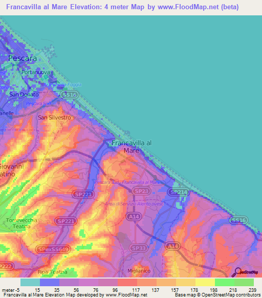 Francavilla al Mare,Italy Elevation Map