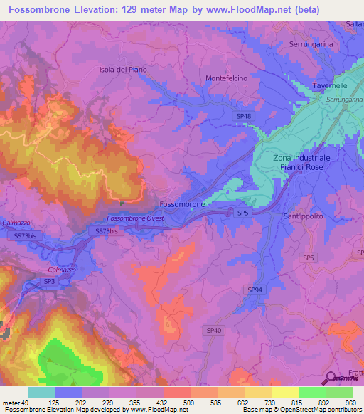 Fossombrone,Italy Elevation Map