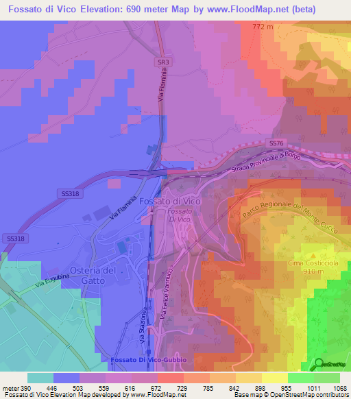 Fossato di Vico,Italy Elevation Map