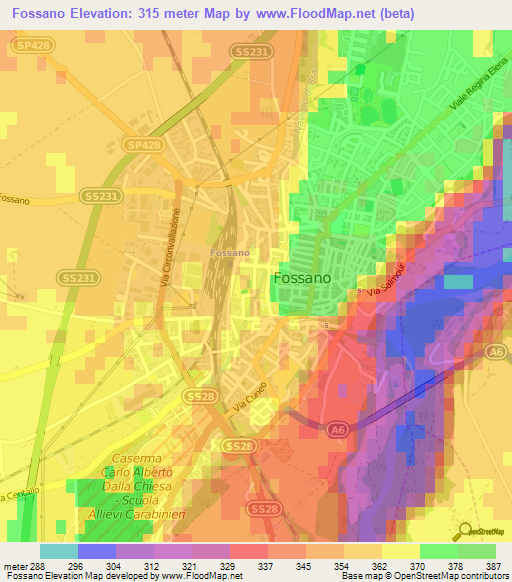 Fossano,Italy Elevation Map