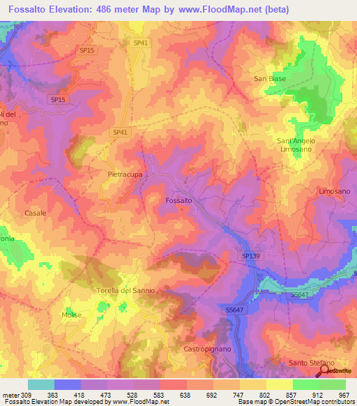 Fossalto,Italy Elevation Map