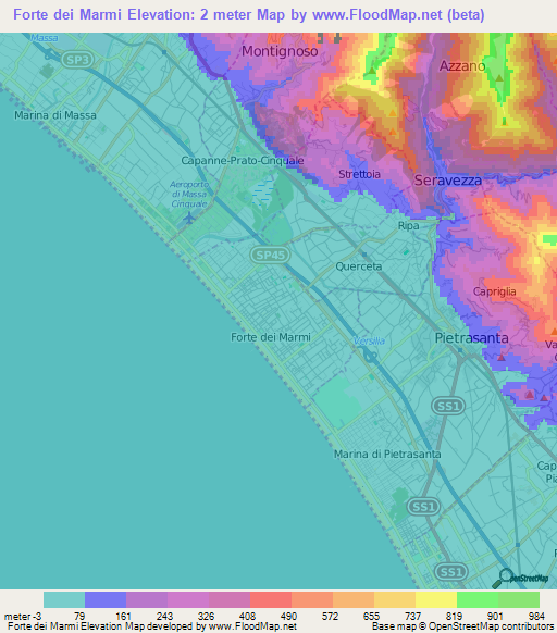 Forte dei Marmi,Italy Elevation Map