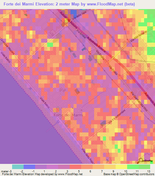 Forte dei Marmi,Italy Elevation Map