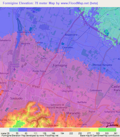 Formigine,Italy Elevation Map