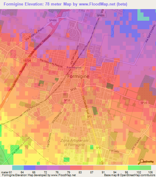 Formigine,Italy Elevation Map