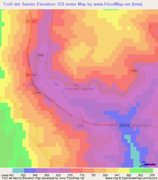 Forli del Sannio,Italy Elevation Map