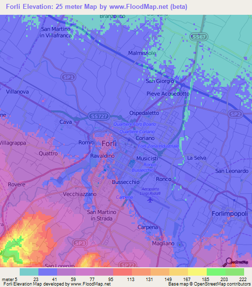 Forli,Italy Elevation Map