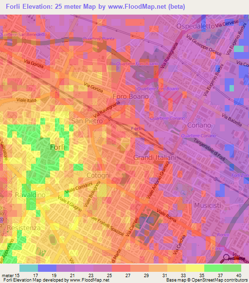 Forli,Italy Elevation Map