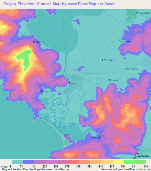 Dalyan,Turkey Elevation Map