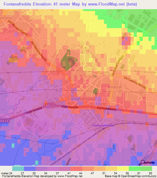 Fontanafredda,Italy Elevation Map