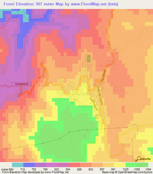 Fonni,Italy Elevation Map