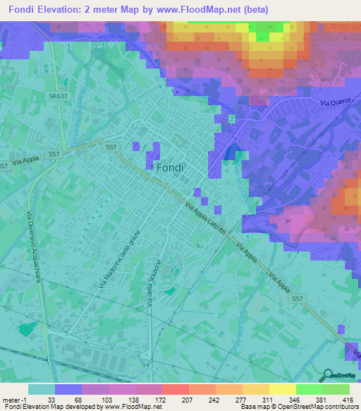 Fondi,Italy Elevation Map