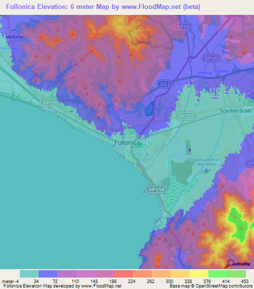 Follonica,Italy Elevation Map