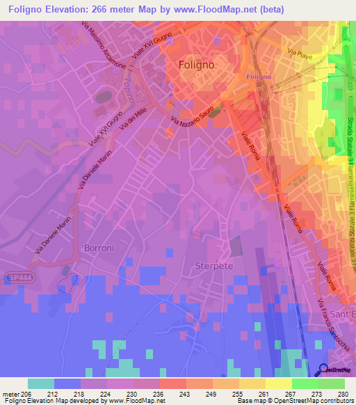 Foligno,Italy Elevation Map