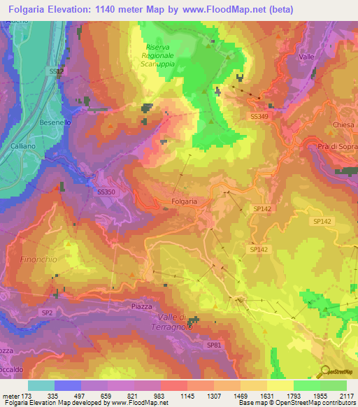 Folgaria,Italy Elevation Map