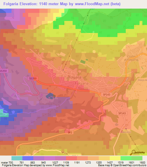 Folgaria,Italy Elevation Map