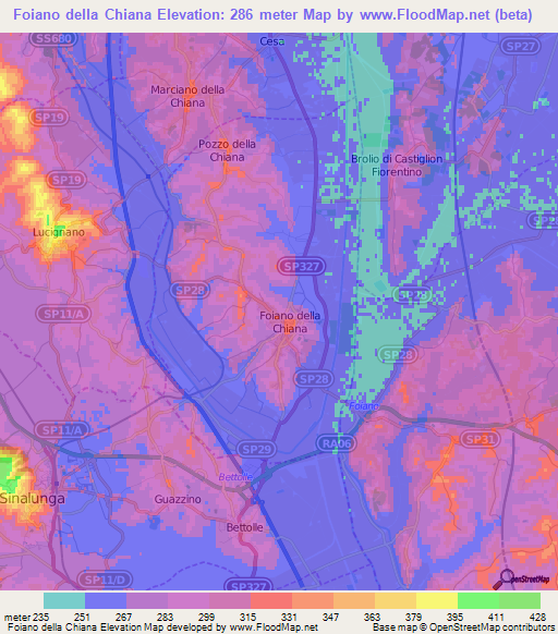 Foiano della Chiana,Italy Elevation Map