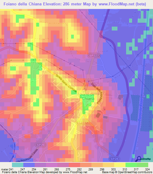 Foiano della Chiana,Italy Elevation Map