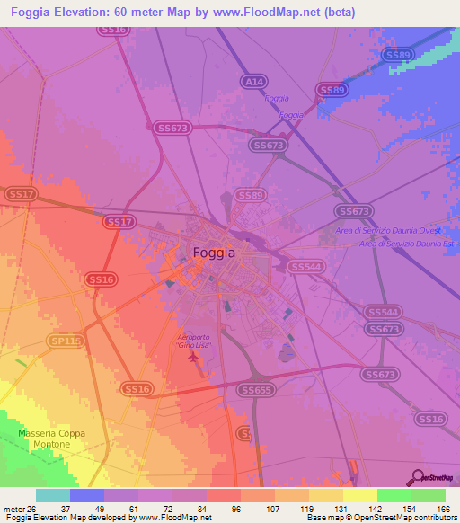 Foggia,Italy Elevation Map