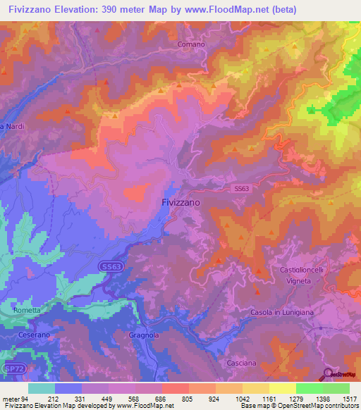 Fivizzano,Italy Elevation Map