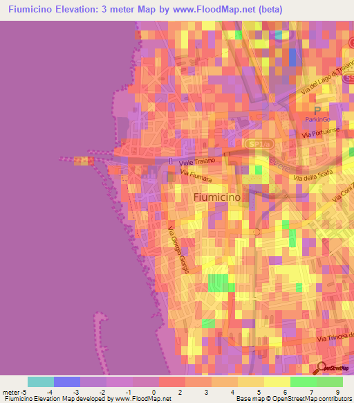 Fiumicino,Italy Elevation Map