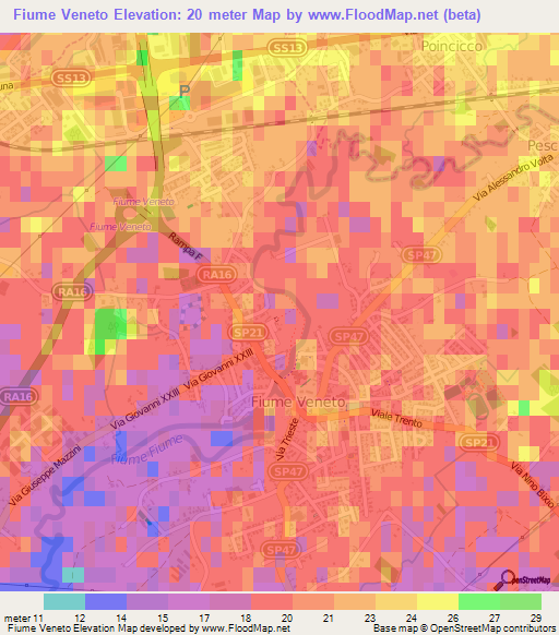 Fiume Veneto,Italy Elevation Map