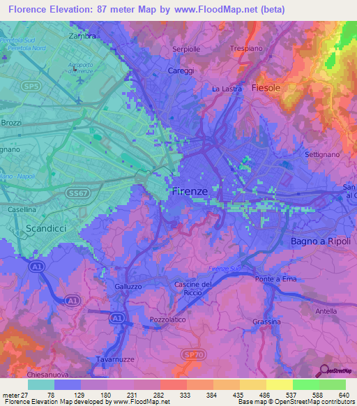 Florence,Italy Elevation Map