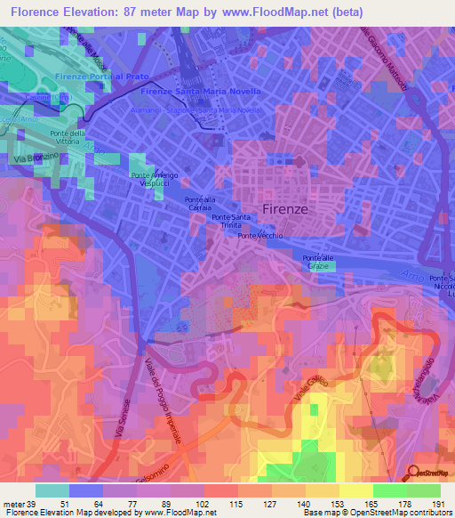 Florence,Italy Elevation Map