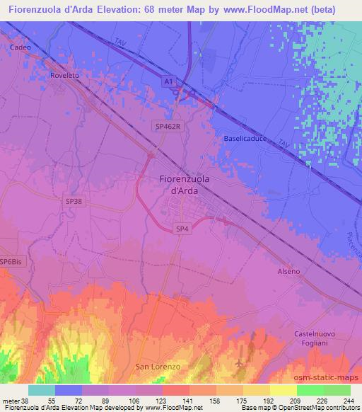 Fiorenzuola d'Arda,Italy Elevation Map