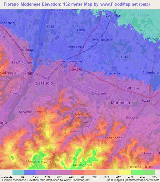 Fiorano Modenese,Italy Elevation Map