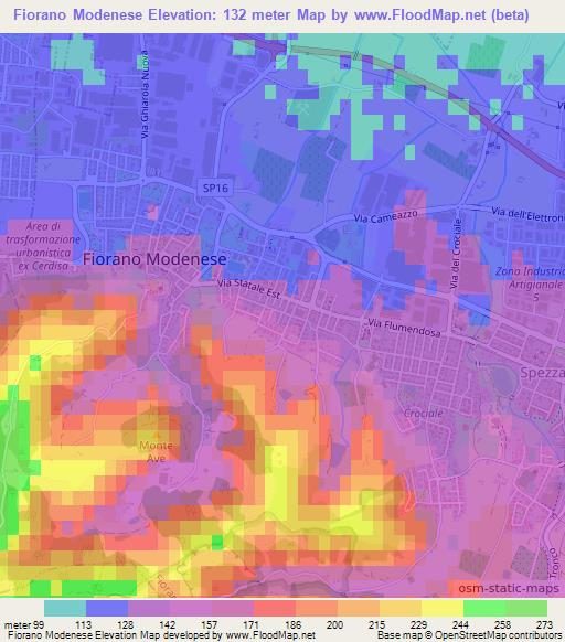 Fiorano Modenese,Italy Elevation Map