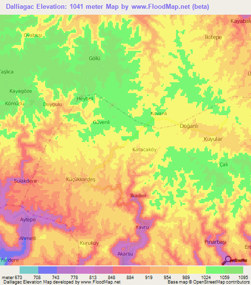 Dalliagac,Turkey Elevation Map