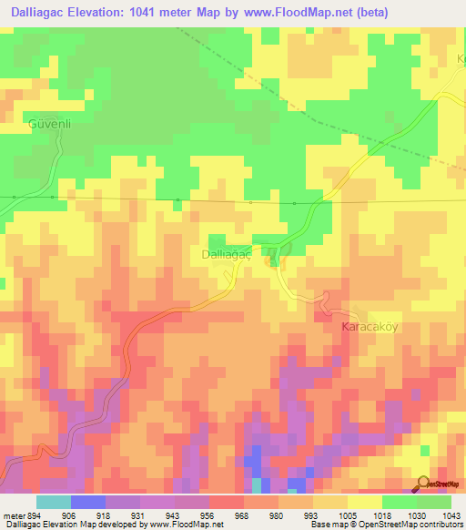 Dalliagac,Turkey Elevation Map