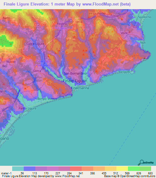 Finale Ligure,Italy Elevation Map