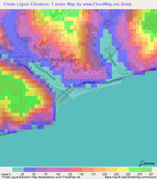 Finale Ligure,Italy Elevation Map