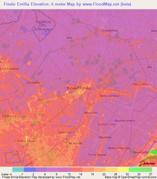 Finale Emilia,Italy Elevation Map