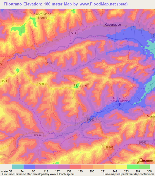 Filottrano,Italy Elevation Map