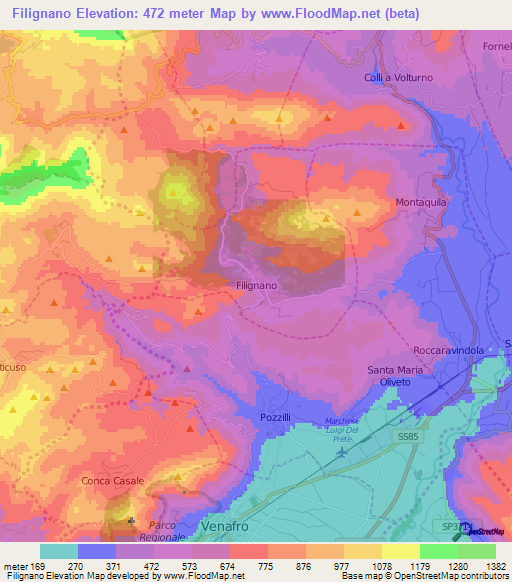 Filignano,Italy Elevation Map