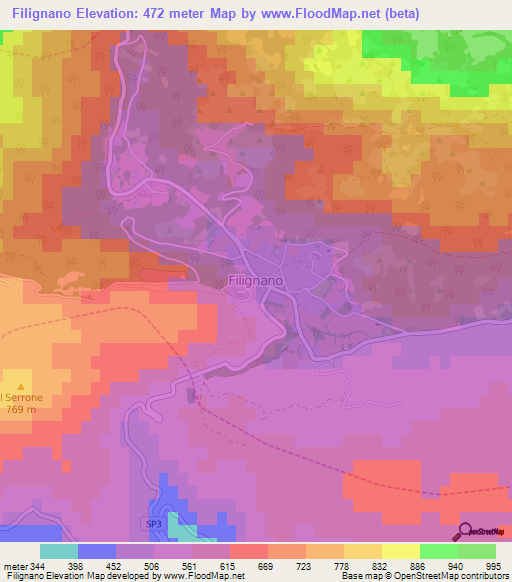 Filignano,Italy Elevation Map