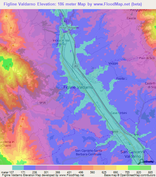 Figline Valdarno,Italy Elevation Map