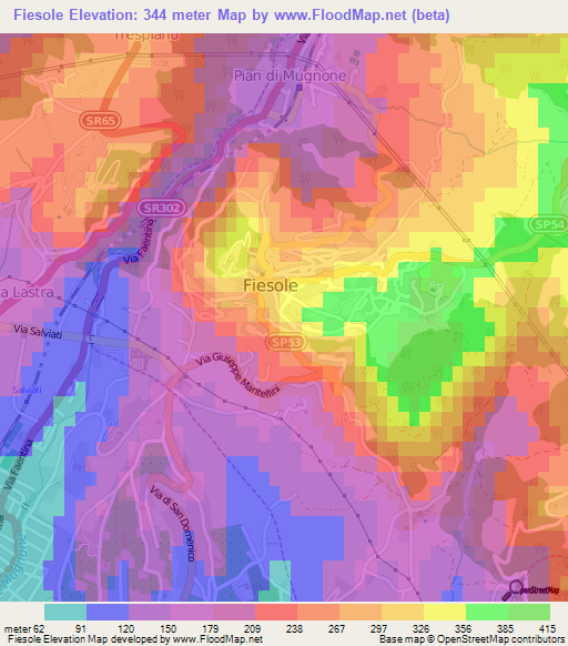 Fiesole,Italy Elevation Map