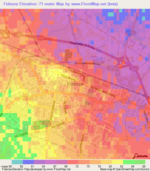 Fidenza,Italy Elevation Map