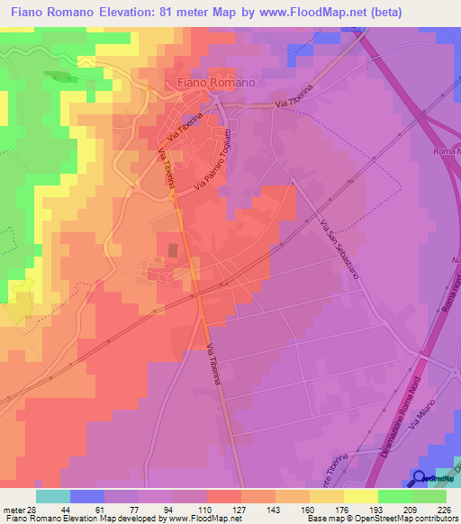 Fiano Romano,Italy Elevation Map