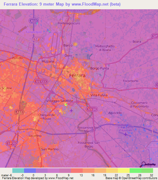 Ferrara,Italy Elevation Map