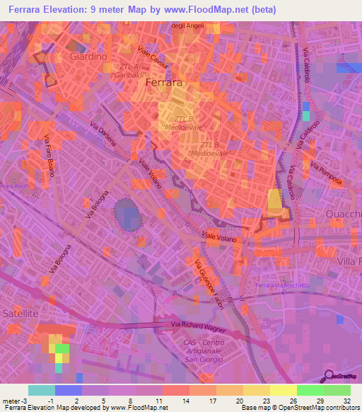 Ferrara,Italy Elevation Map