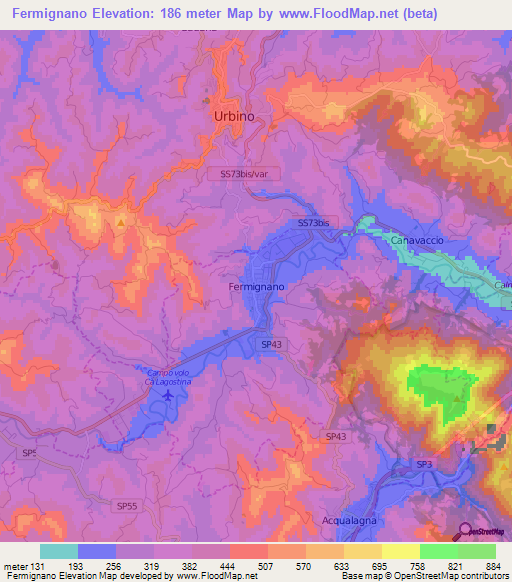 Fermignano,Italy Elevation Map