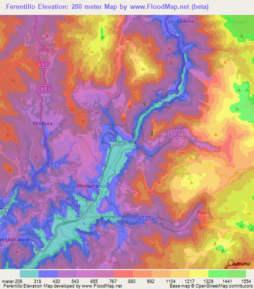 Ferentillo,Italy Elevation Map