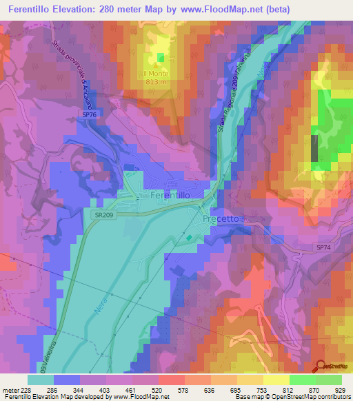 Ferentillo,Italy Elevation Map