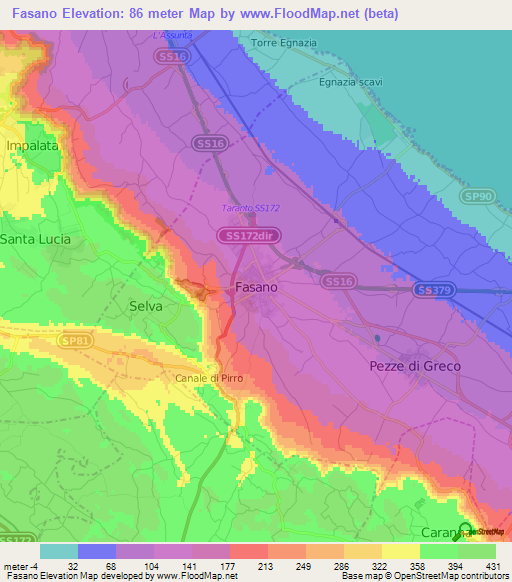 Fasano,Italy Elevation Map