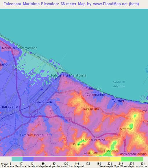 Falconara Marittima,Italy Elevation Map